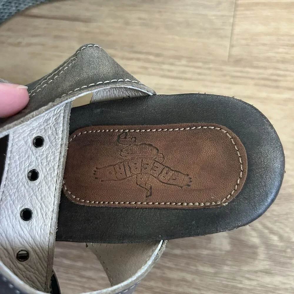 Freebird Sandals 7 Larae Snake Print Leather Gray Platform Wedge Buckle Strap